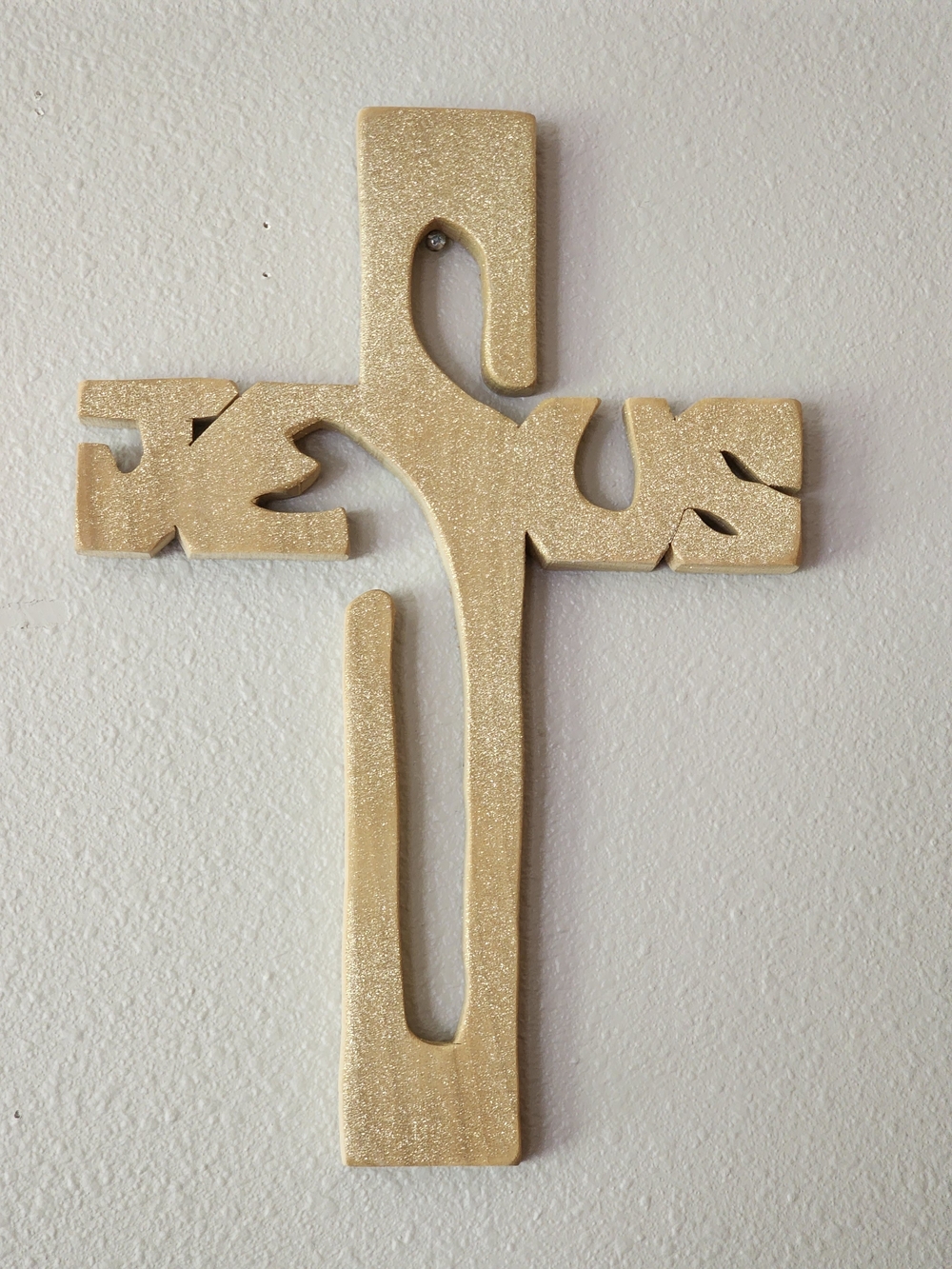 Hand Crafted Decorative Wood Cross Wall Accent - Glitter Jesus